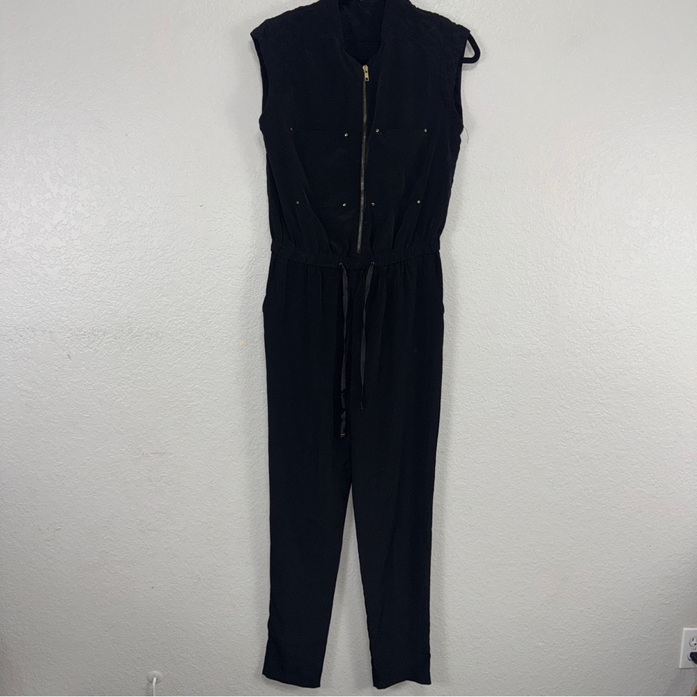 Mango Casusl Elegant Black Jumpsuit Lightweight Tie Waist sleeveless Casual‎ #cc